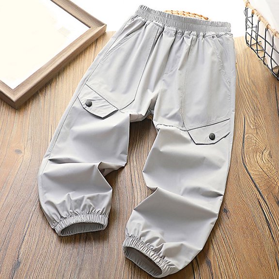 Juslio Girls Pants Solid Casual 5-16 Years Middle Loose Sports Button Pocket Ankle Binding Mosquito Proof Gray