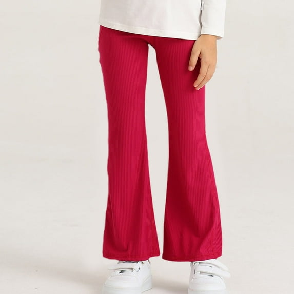 Juslio Girls Pants Solid Casual 6-16Years Pocket High Waist Bottom Nine Cent Can Be Wearing Outward Pink
