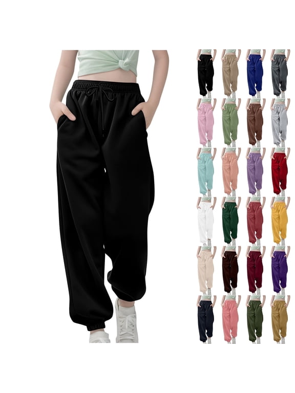Pants for Girls Elastic Waist High Waist Drawstring Elastic Bottom Sweatpants,Size 3-13
