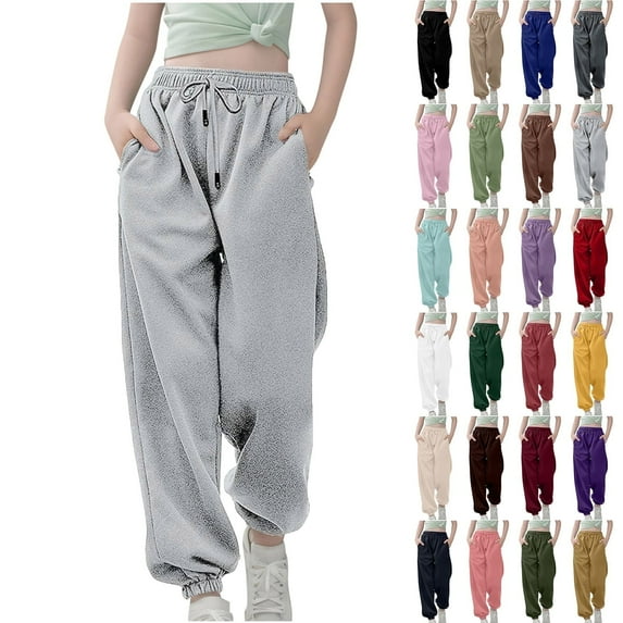 Juslio Pants for Girls Elastic Waist High Waist Drawstring Elastic Bottom Sweatpants,Size 3-13