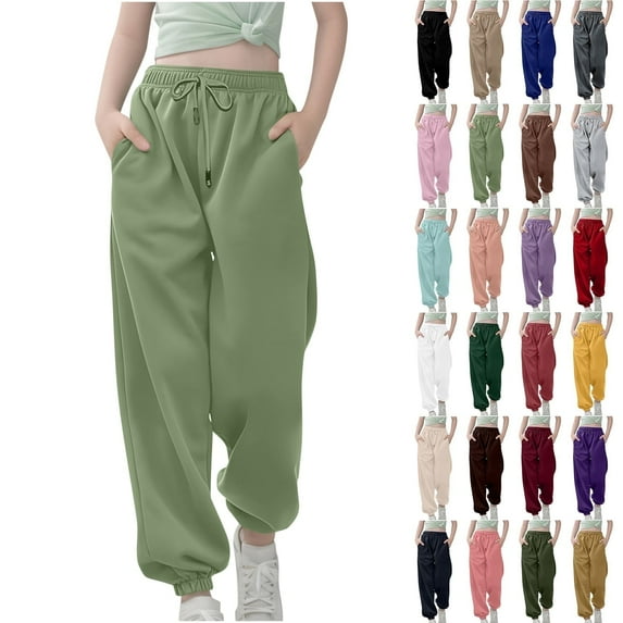 Juslio Girls Elastic Waist Sweatpants High Waist Drawstring Elastic Bottom Pants,Size 3-13