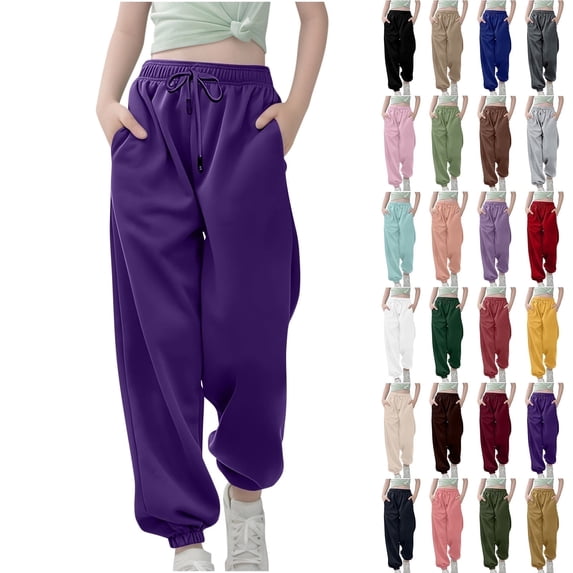 Juslio Girls High Waist Drawstring Elastic Waist Sweatpants Elastic Bottom Pants,Size 3-13