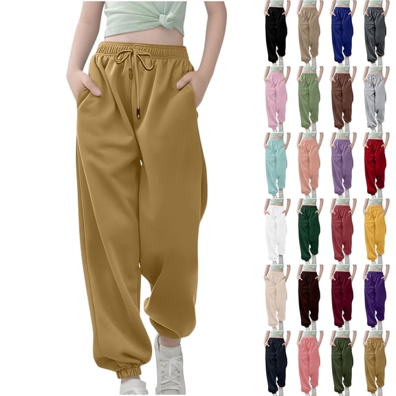 JUSLIO Girls Sweatpants Casual Solid Color Sweatpants Drawstring with Pockets Jogger Pants Yellow Size 9