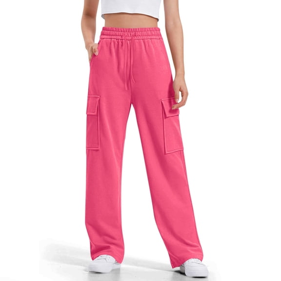 Juslio Girls Pants Solid Casual Colo Elastic Waistb Drawstring With Side Pockets Work Hot Pink
