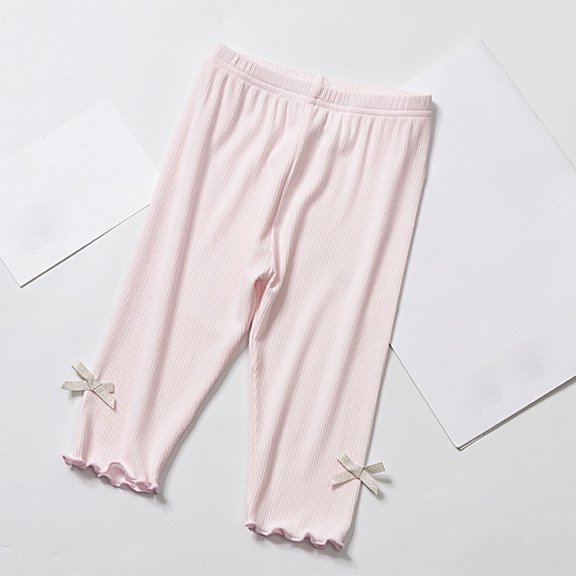 Juslio Girls Pants Solid Casual Soft Slim Thin Elastic Outer With Bow Tie Pink