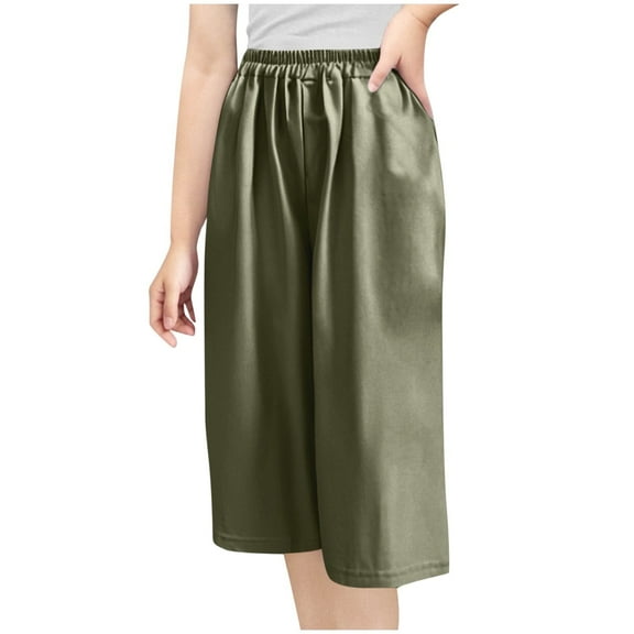 Juslio Girls Capris Summer Mid To Large Children's Functional Cropped Protection and Cool Children's Casual Student（Army Green Capris， 5 Years）