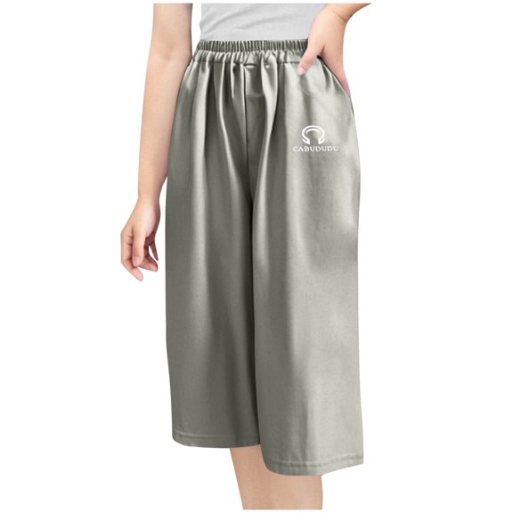 Juslio Girls Capris Summer Mid To Large Children's Functional Cropped Protection and Cool Children's Casual Student（Gray Capris， 15 Years）