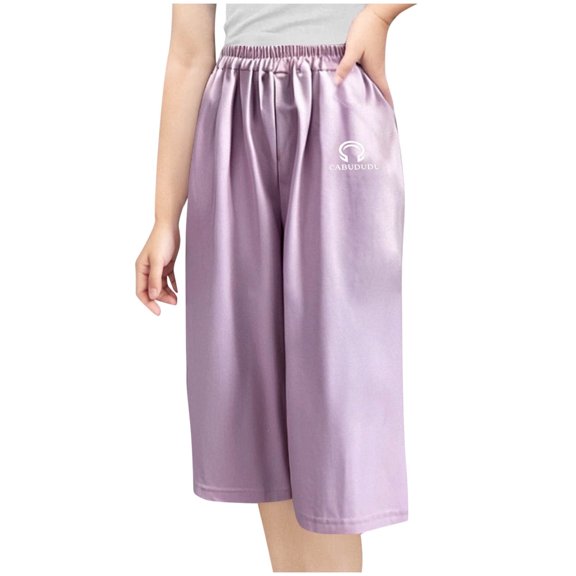 Juslio Girls Capris Summer Mid To Large Children's Functional Cropped Protection and Cool Children's Casual Student（Purple Capris， 9 Years）