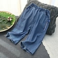 thumbnail image 1 of Juslio Girls Capris Summer Mid To Large Children's Straight Leg Children's Jeans Elastic Waistband Casual Pocket Jeans（Dark Blue Capris， 120）, 1 of 5