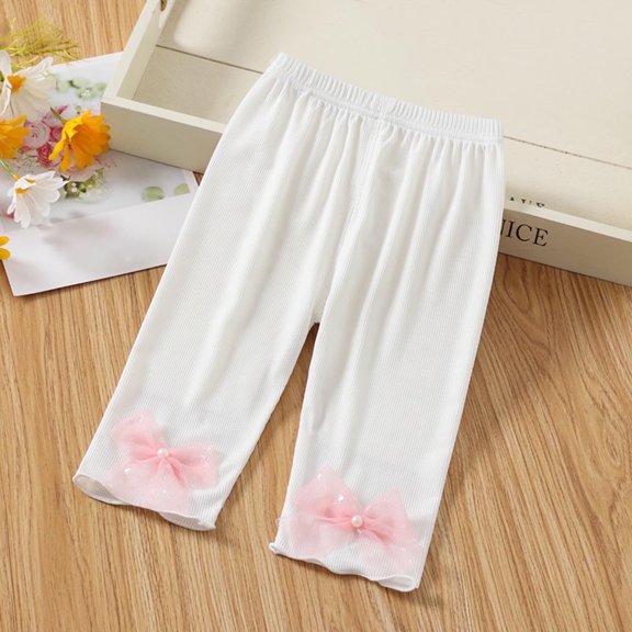 Juslio Girls Pants Summer Thin Children's Versatile Outerwear Elastic Children's Cropped（White Capris， 6 Months）