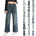 thumbnail image 1 of Juslio Girls Jeans Cute Elastic Waist Straight Leg Jeans Multi Pocket Pants Sizes 5-15, 1 of 7