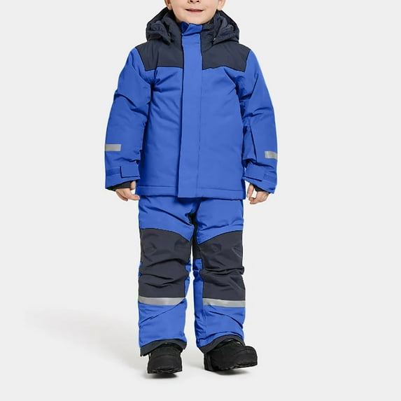 Juslio Girls Pants Unisex Child Casual Kids Boys Patchwork Siamese Snowsuits Ski Suits Jackets Winter Coat+ for 1-14 Years Blue