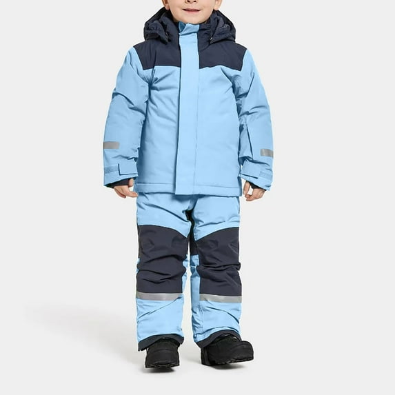 Juslio Girls Pants Unisex Child Casual Kids Boys Patchwork Siamese Snowsuits Ski Suits Jackets Winter Coat+ for 1-14 Years Sky Blue