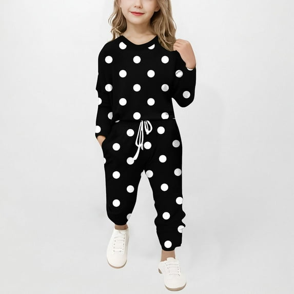 Juslio Girls Pants Unisex Child Casual Sleeve Set Two-piece Set Girl Black