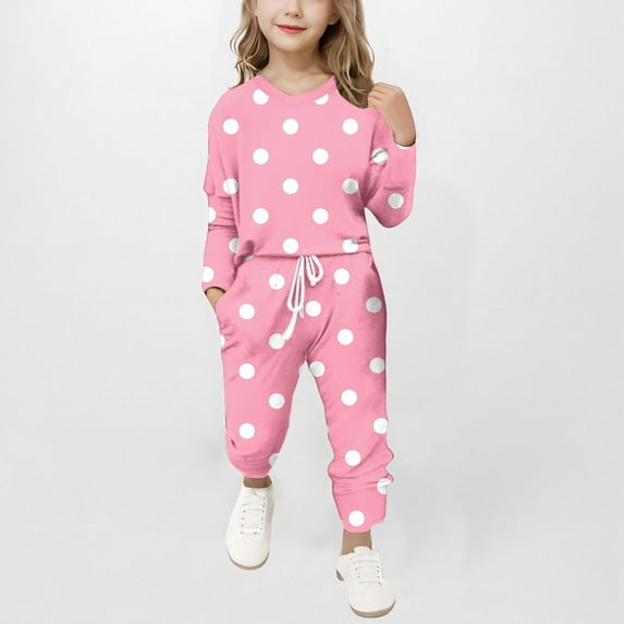 Juslio Girls Pants Unisex Child Casual Sleeve Set Two-piece Set Girl Pink