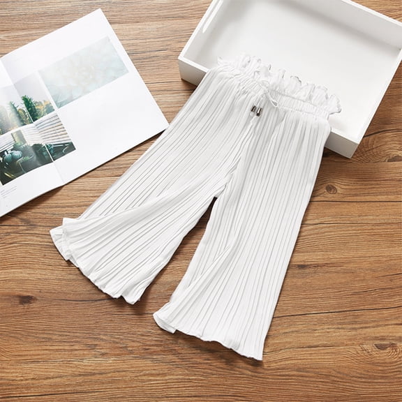 Juslio Girls Pants Unisex Child Casual Spring Bottom Middle Large Lace Sports Wide Leg White