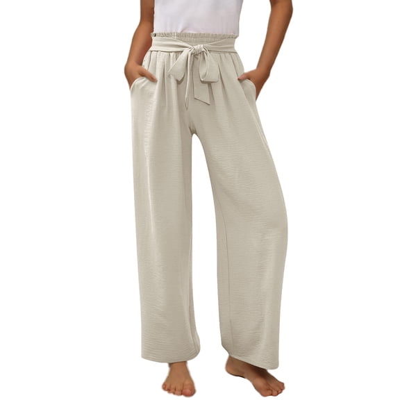 Juslio Girls Pants Unisex Child Casual With Pockets Smocked High Waist Pant Loose Wide Leg Trousers 4-14 Years Linen Pants