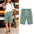 thumbnail image 1 of Juslio Girls Ruched Elastic Waist Breathable with Pockets Linen Shorts Solid Casual Shorts Sizes 10-11, 1 of 7