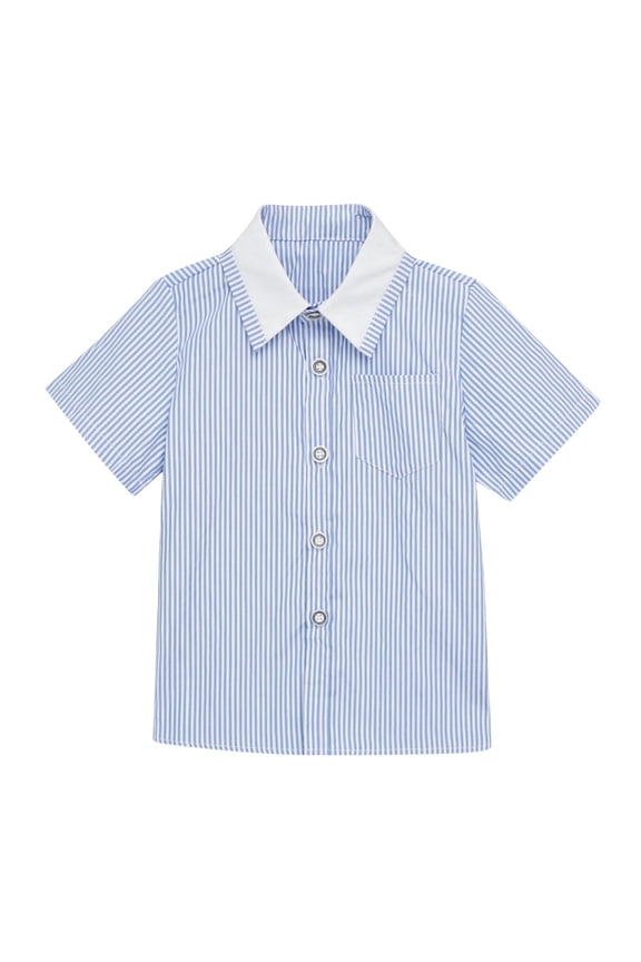 Girls Shirts Button Striped Down Collar Short Sleeve Casual Kids Clothing Fashion Tops Girls and Boys Shirts