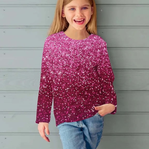 Juslio Girls Shirts Graphic Tees Long Sleeve Round Neck Print Fashion Tops Casual Kids Clothing Girls and Boys Shirts Sweatshirts