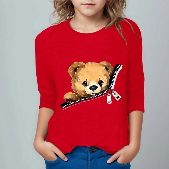 Juslio Girls Shirts Graphic Tees Round Neck Print Casual Kids Clothing Fashion Tops Girls and Boys Shirts