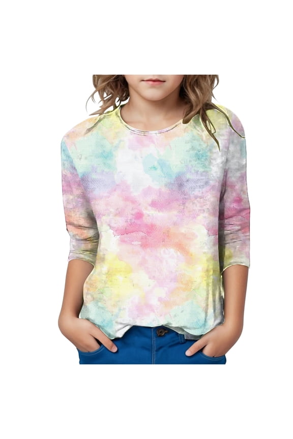 Girls Shirts Graphic Tees Round Neck Print Casual Kids Clothing Fashion Tops Girls and Boys Shirts