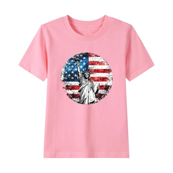 Juslio Girls Shirts Graphic Tees Short Sleeve Round Neck Print Casual Kids Clothing Fashion Tops Girls and Boys Shirts