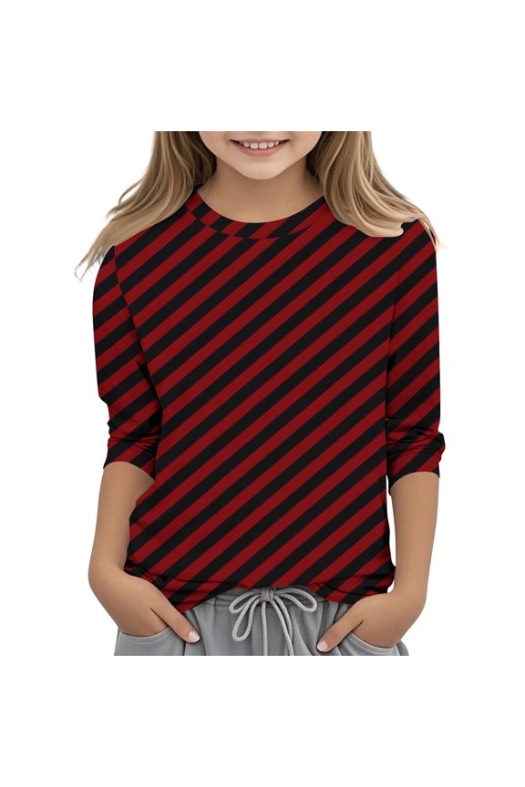 Girls Shirts Graphic Tees Striped Round Neck Print Casual Kids Clothing Fashion Tops Girls and Boys Shirts