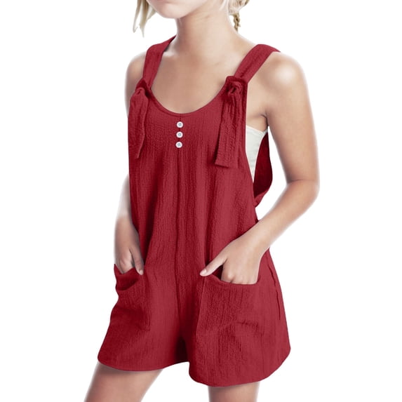 Juslio Girls Shorts Casual Elastic Waist Jumpsuits RompersBreathable Solid Shorts Sizes 11
