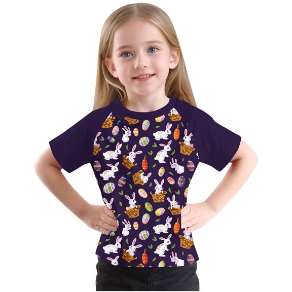 Juslio Girls T Shirts Graphic Tees Short Sleeve Print Girls and Boys Shirts Fashion Tops Casual Kids Clothing