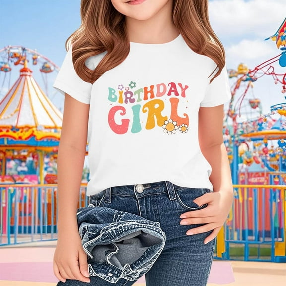 Juslio Girls T Shirts Graphic Tees Short Sleeve Round Neck Print Fashion Tops Casual Kids Clothing Girls and Boys Shirts