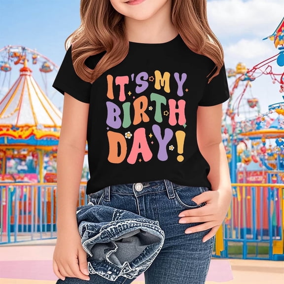 Juslio Girls T Shirts Graphic Tees Short Sleeve Round Neck Print Fashion Tops Casual Kids Clothing Girls and Boys Shirts