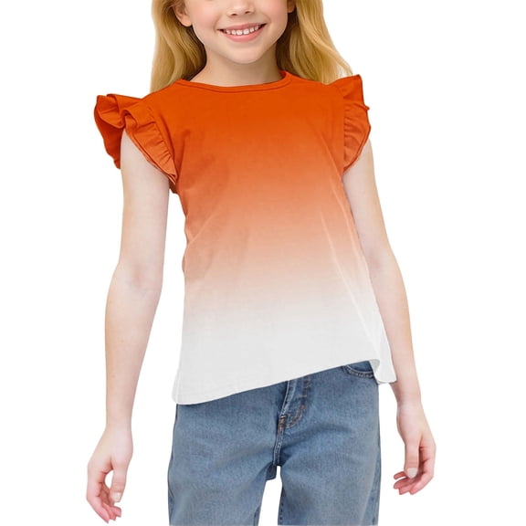 Juslio Girls T Shirts Ruffle Short Sleeve Fashion Tops Casual Kids Clothing 3-15Years