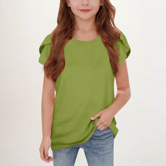 Juslio Girls T Shirts Short Sleeve Round Neck Solid Fashion Tops Casual Kids Clothing T-Shirts
