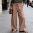 thumbnail image 1 of Juslio High Waist Linen Pants Women Elastic Waist Wide Leg Summer Office Wear Pants, 1 of 9