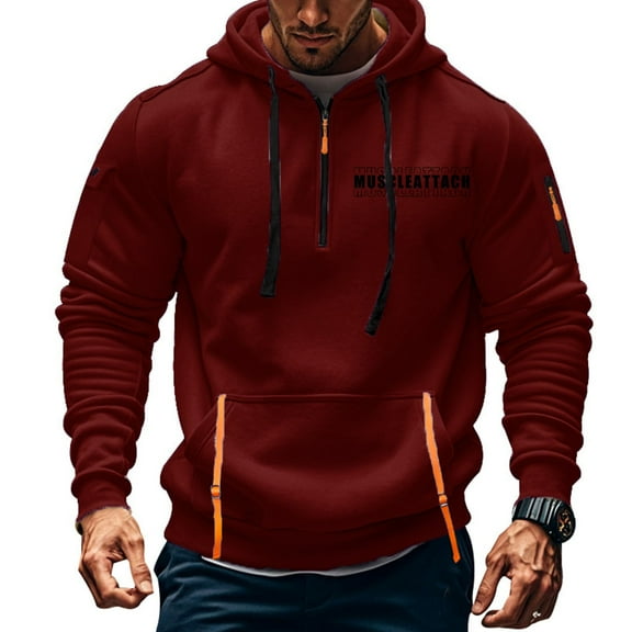 Juslio Hoodies for Men Sweatshirts for Men Pullover Long Sleeve Outerwear Pocket Wine