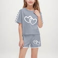thumbnail image 1 of Juslio Kids 2-Piece Breathable Girls Crew Neck Hearts Print T Shirts Tops+Elastic Waist Shorts Comfortable Outfits Sets 10 Years, 1 of 8
