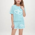 thumbnail image 1 of Juslio Kids 2-Piece Breathable Girls Crew Neck Hearts Print T Shirts Tops+Elastic Waist Shorts Comfortable Outfits Sets 13 Years, 1 of 8