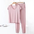 thumbnail image 1 of Juslio Ladies Pajamas Solid Homewear Fashion Modal V-Neck Tops and Pants 2 Piece Matching Pajamas Sets L, 1 of 5