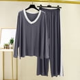 thumbnail image 1 of Juslio Ladies Pajamas Solid V-Neck Modal Long Sleeve Tops and Loose Pants 2-Piece Matching Pajamas Sets L, 1 of 5