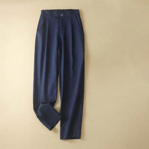 Juslio Linen Pants Women Plus Size Pants Loose Comfy Drawstring Elastic Waist Casual Work With Pockets Solid Color Beach