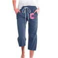 thumbnail image 1 of Juslio Linen Pants Women Plus Size Pants for Women Straight Leg Solid Color Drawstring Elastic Waist Casual Work With Pockets Plus Size Capris, 1 of 3