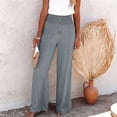 thumbnail image 1 of Juslio Linen Pants Women High Waist Button Elastic Waist,Casual Linen Wide Leg Pants L, 1 of 6