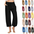 thumbnail image 1 of Juslio Linen Pants Women Ladies Capris Linen With Pockets Solid Color Drawstring Elastic Waist Casual Beach, 1 of 8