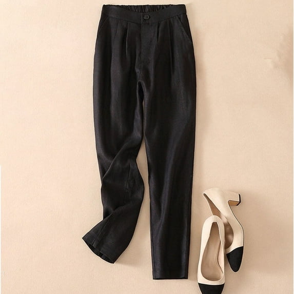 Juslio Linen Pants Women Pants for Women Loose Comfy With Pockets Solid Color Drawstring Elastic Waist Casual Work Beach