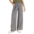 thumbnail image 1 of Juslio Linen Pants Women Women Pants Wide leg With Pockets Solid Color Drawstring Elastic Waist Casual Work Beach, 1 of 8