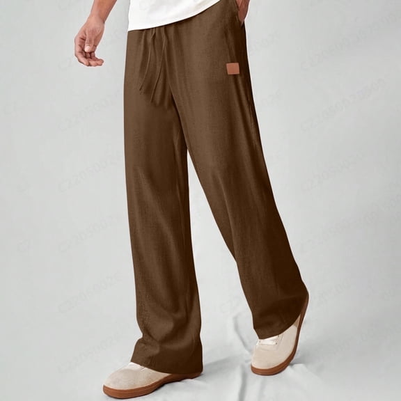 Juslio Linen Pants Work Pants for Men Straight Leg Elastic Waist Casual Work With Pockets Solid Color Drawstring Beach