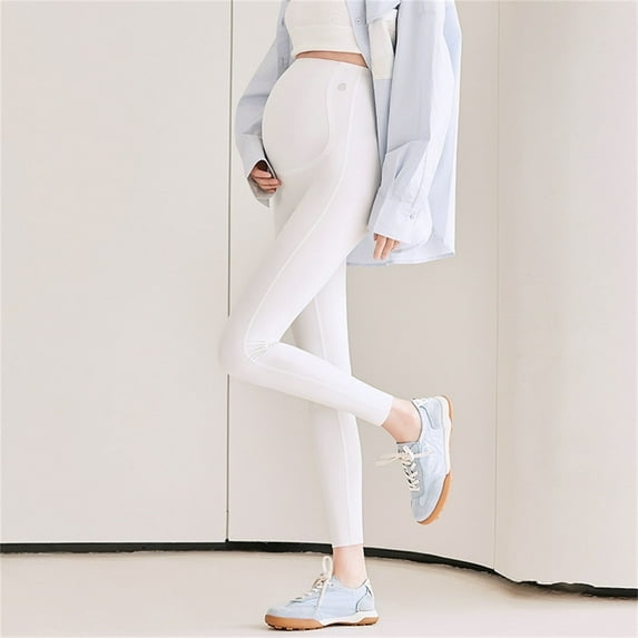 Juslio Womens Pants Solid Elastic Yoga High Waisted Sweat Running White Leggings for Women