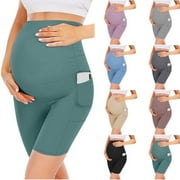 JUSLIO Women Maternity Shorts Yoga Pants High Waisted Pockets Soft Elastic Yoga Pants