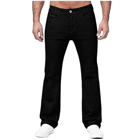 Juslio Men Denim Straight Jeans Pocket Casual High Waist Black Jeans